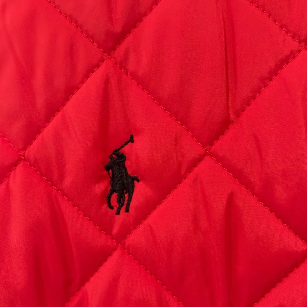 Ralph Lauren Sport Quilted Jacket Womens XL Red Diamond Mock‎ Neck Zip Puffer